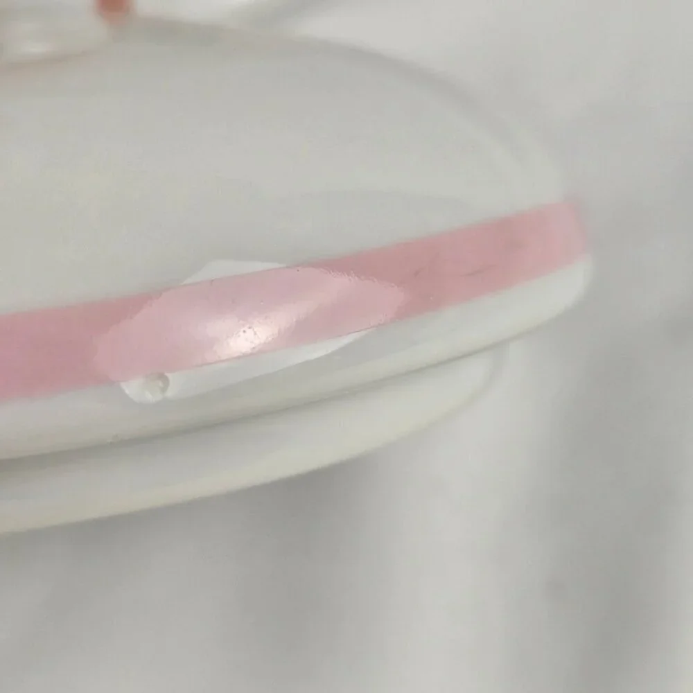 Vintage Porcelain Apothecary Jar White Pink Gray Pattern with Pink Stripe Accent